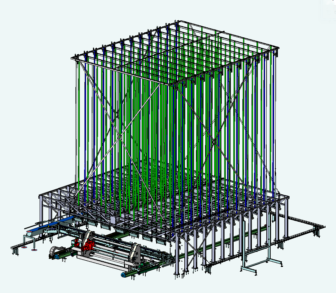 Het in lengte richting modulair op te bouwen Blokbuffer systeem met in/uitvoer wagen
